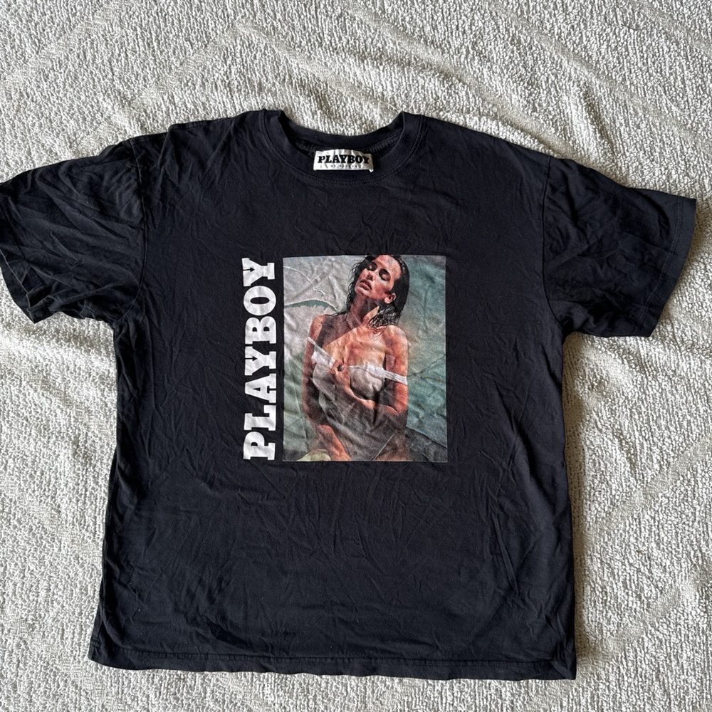 PLAYBOY Black Tee with Artistic Graphic